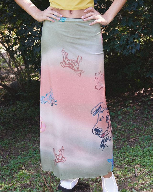 Cartoon print color gradient skirt