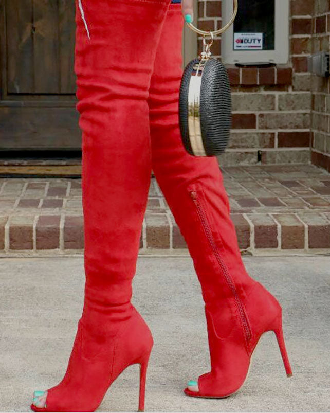 Side zipper high heel over-the-knee stretch boots