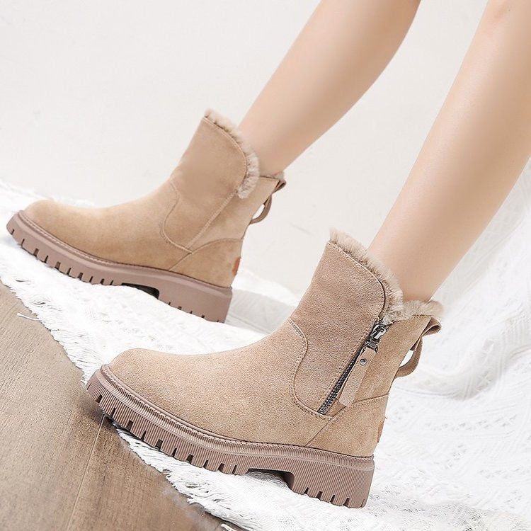 Side-zip fleece ankle snow boots