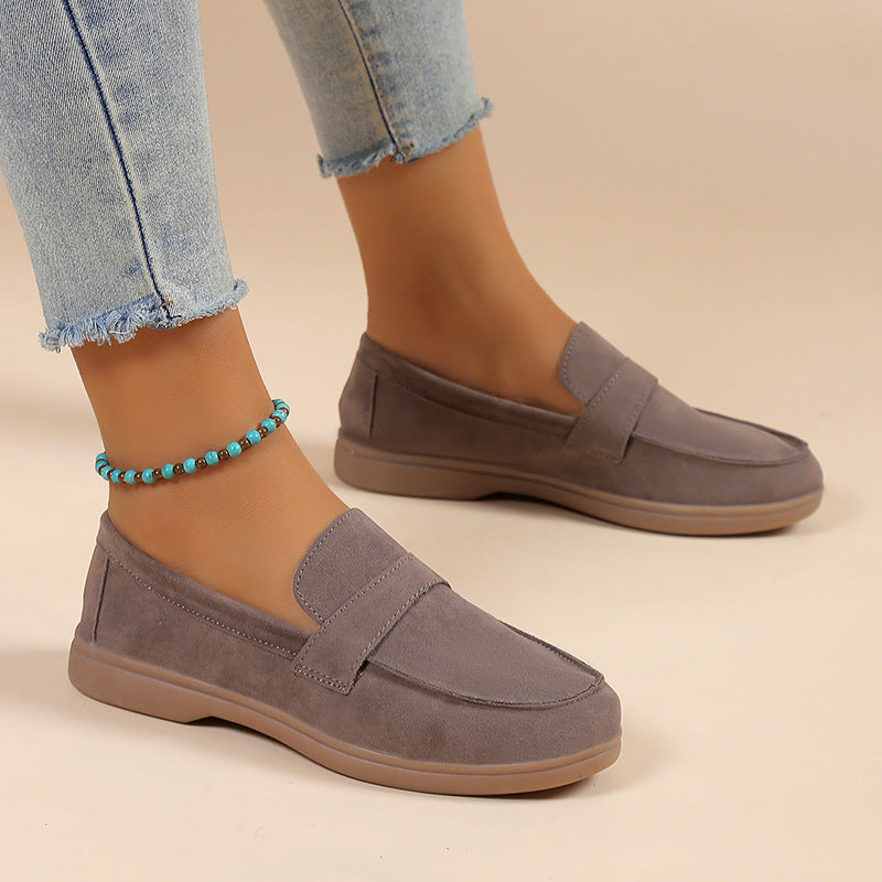 Solid color suede shallow flat loafers