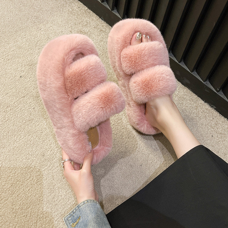 Thickened 7cm furry flat slippers