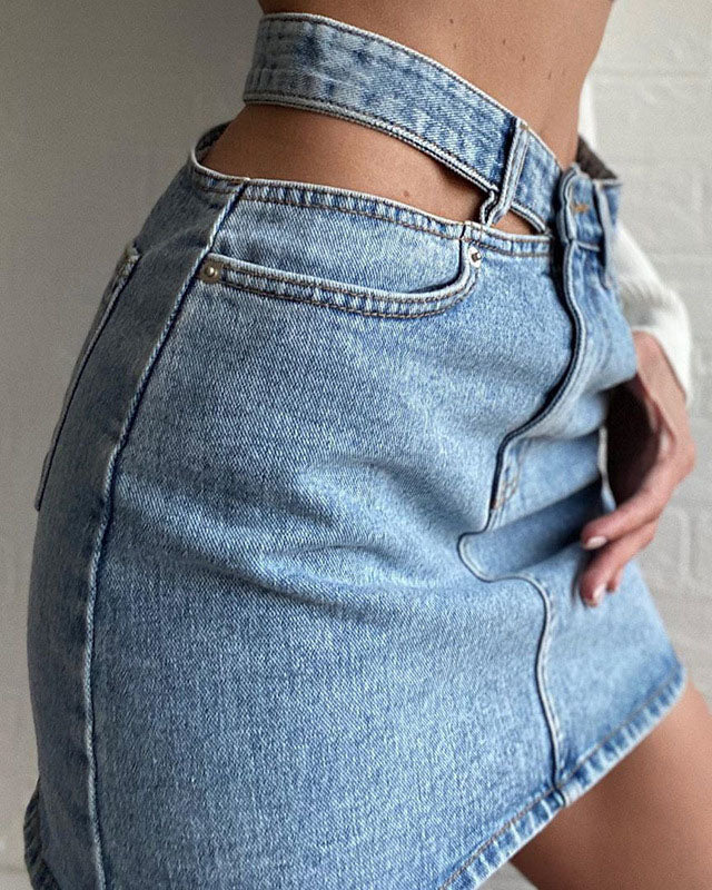 Hollow waist High waist Denim Skirt