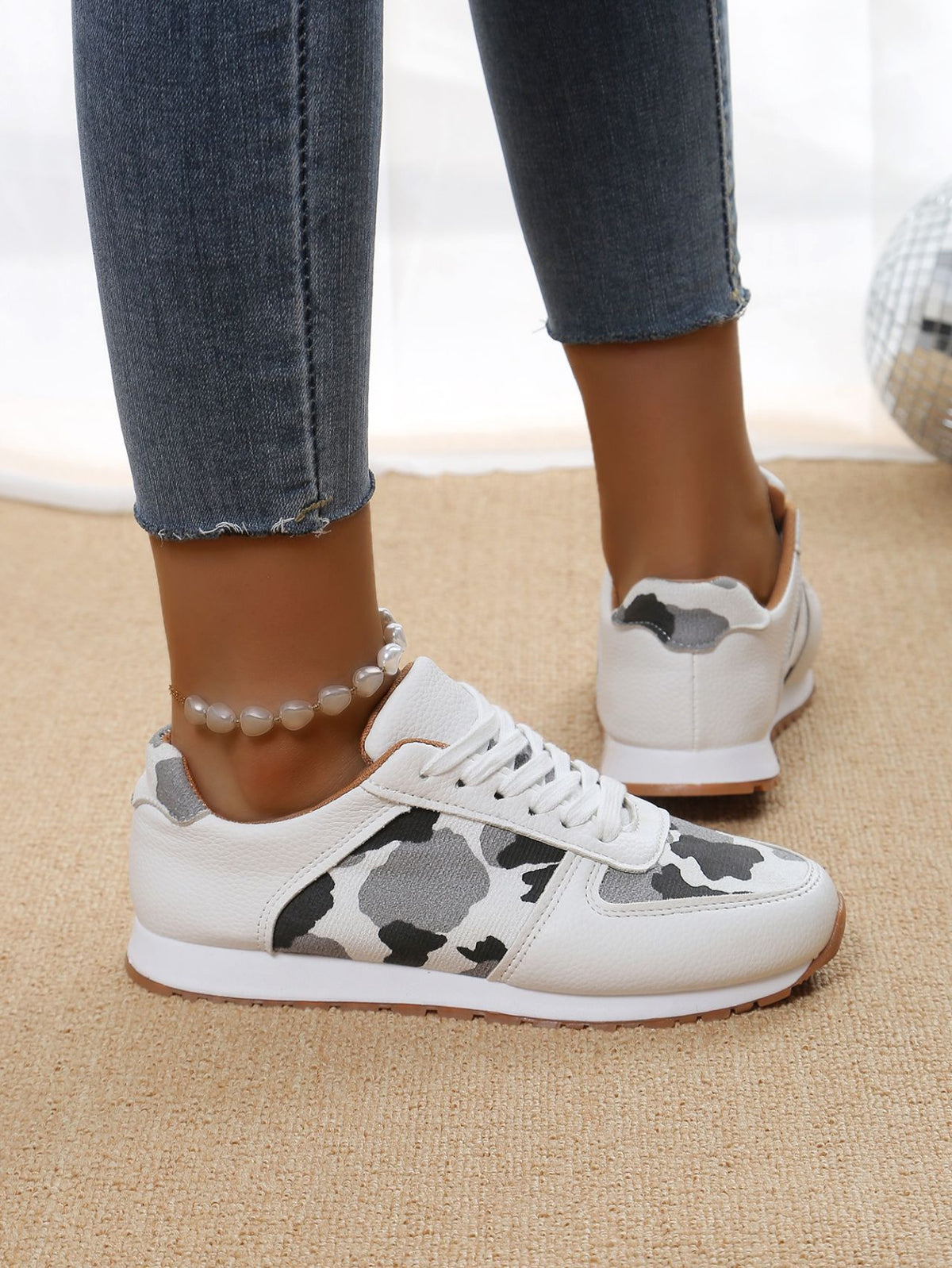 Ribbed Sole Camouflage Lace-up Casual Sneakers