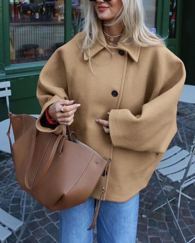 Veste cardigan en laine marron à manches chauve-souris et col châle