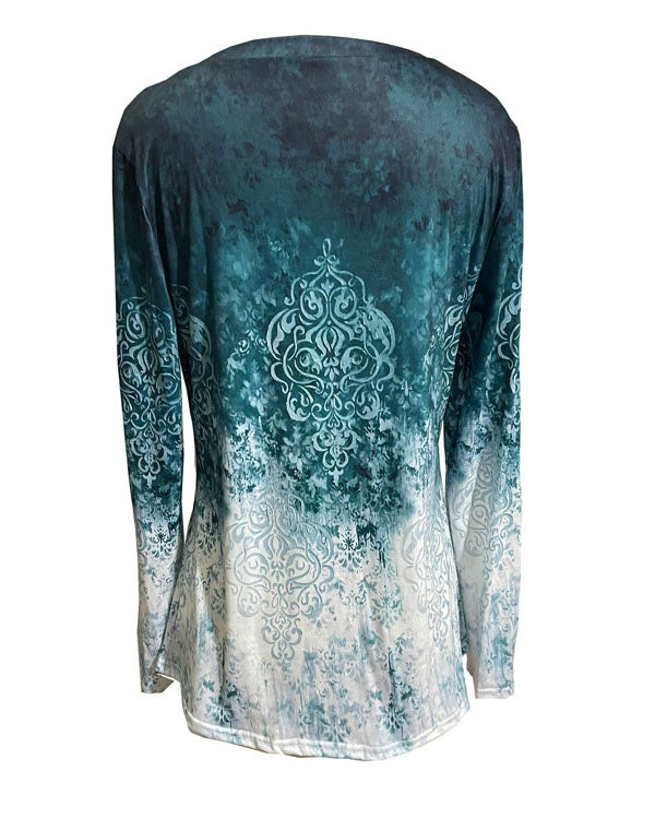 Dark Green Tie Dye Printed Long Sleeve T-Shirt