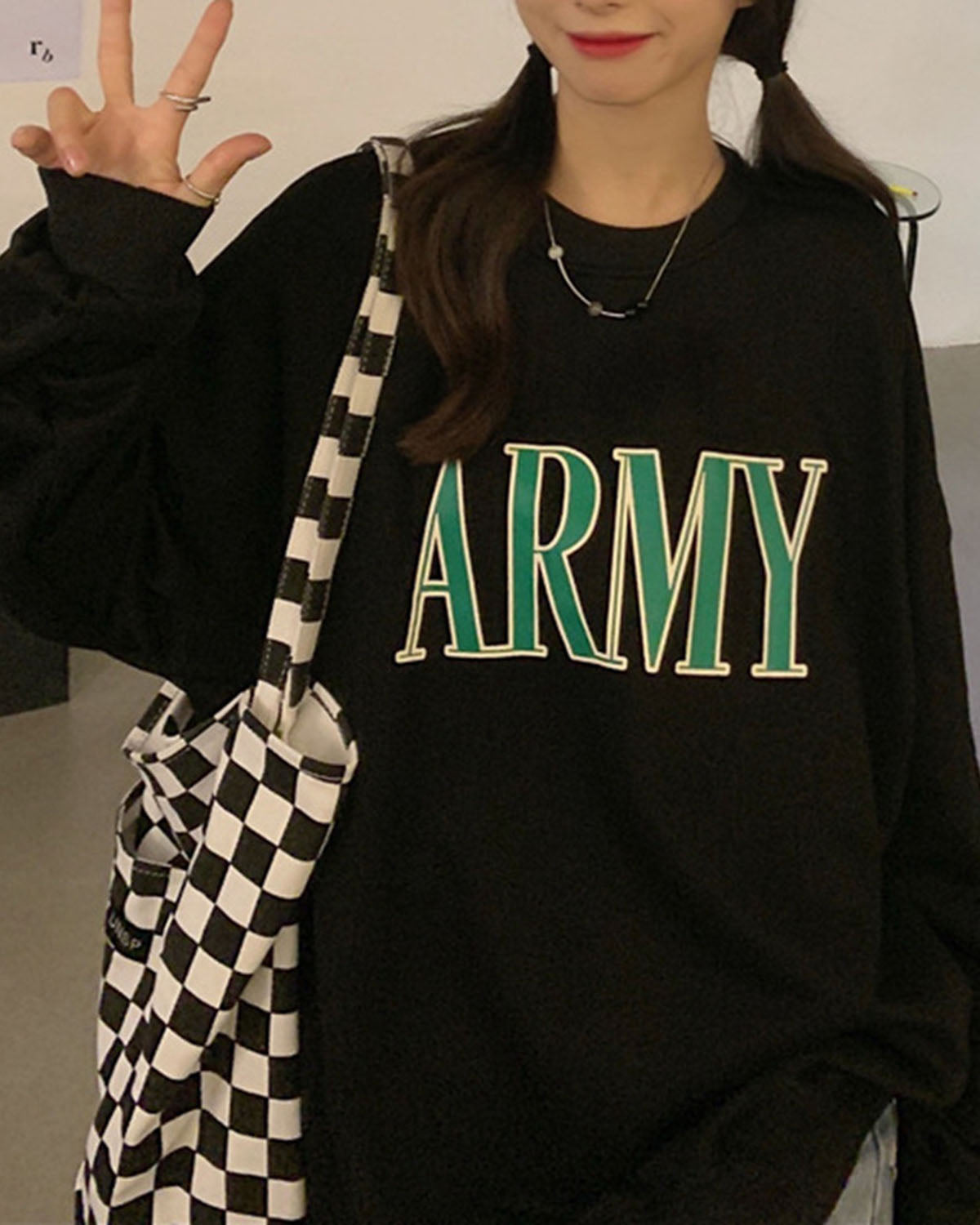 Retro ARMY printed loose long-sleeved sweatshirt