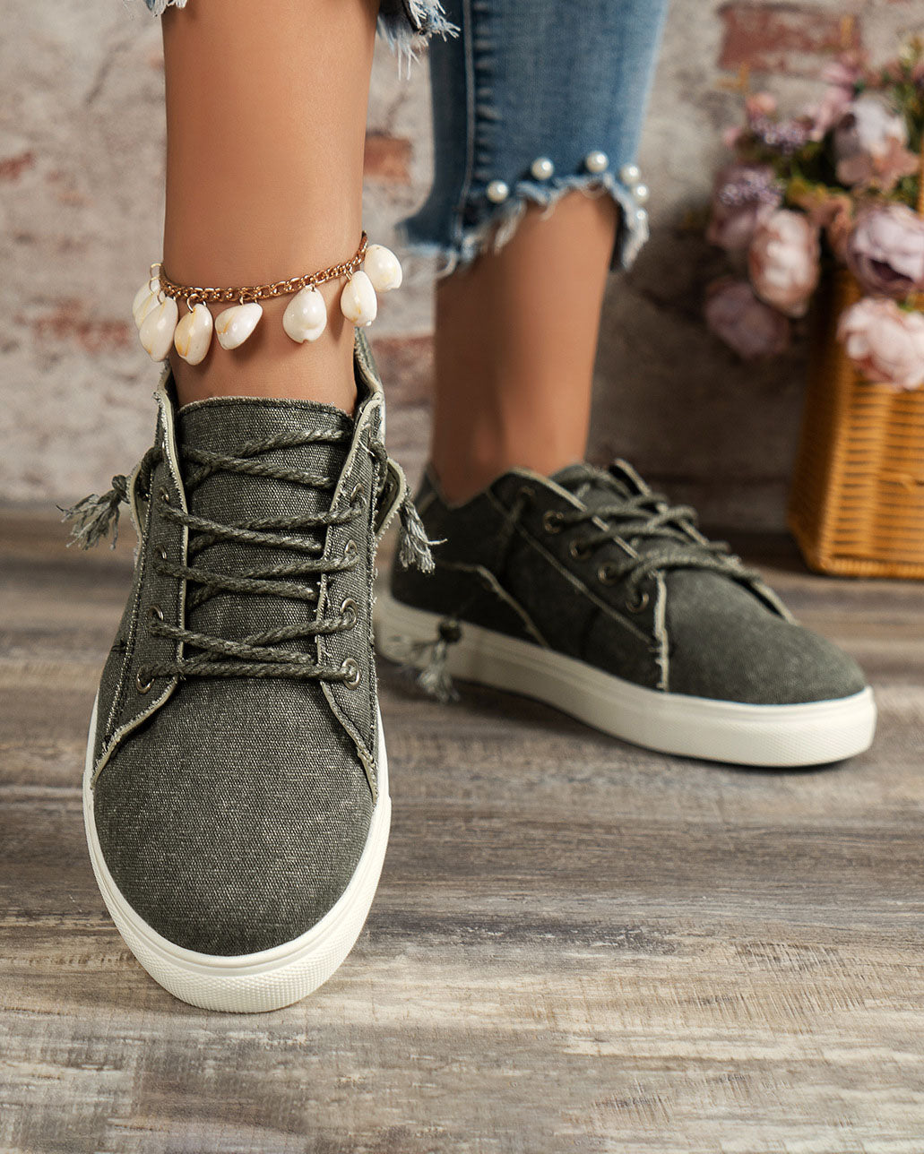 Worn-in Distressed Lace-up Canvas Shoes