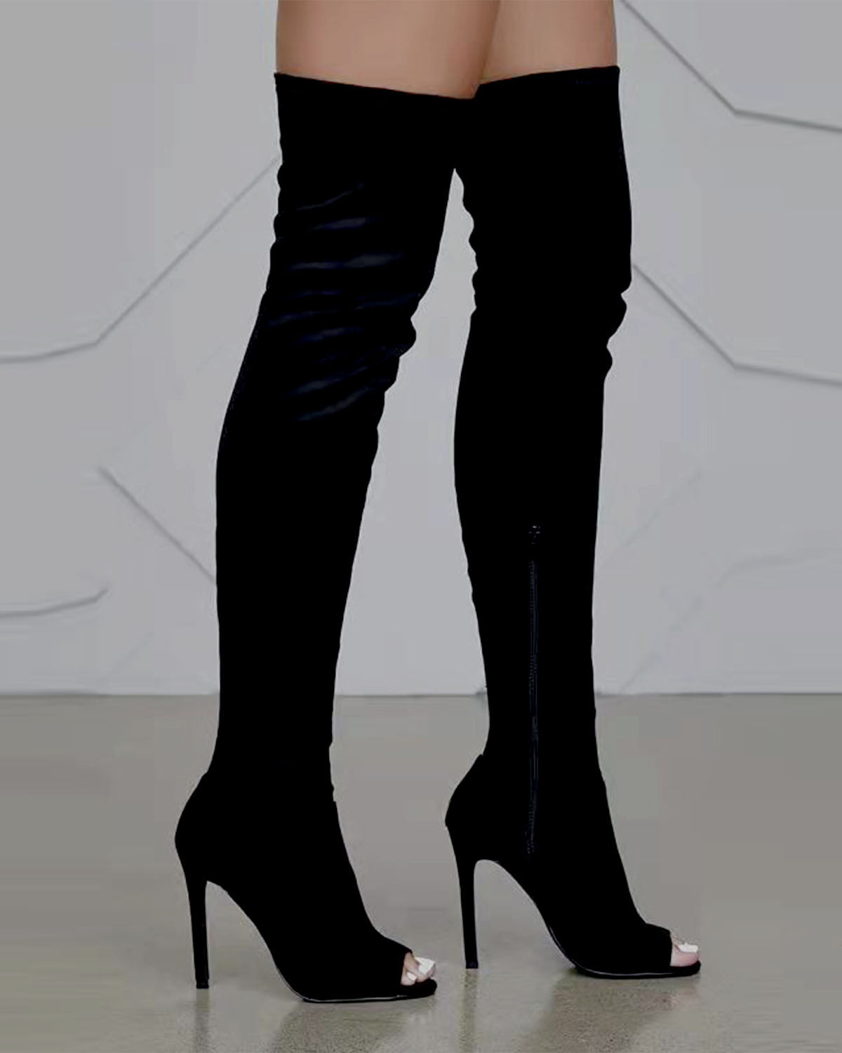 Side zipper high heel over-the-knee stretch boots