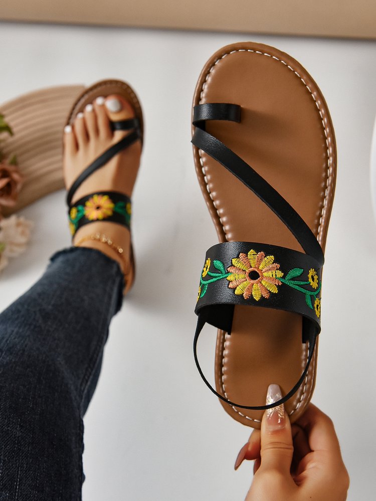 Embroidered flat slingback sandals