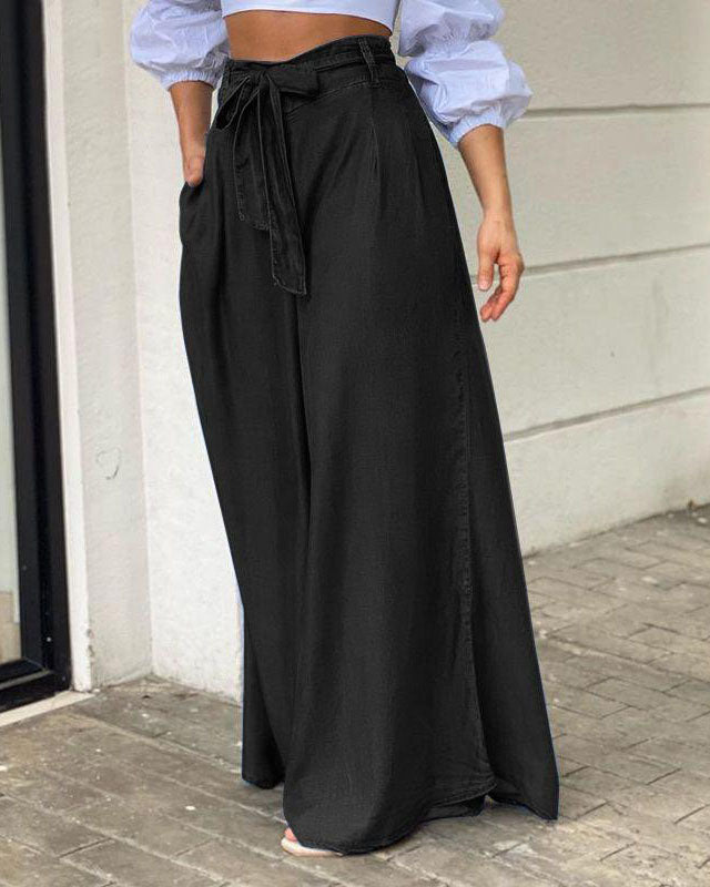 Loose Waist Tied High-waisted Denim Skirt