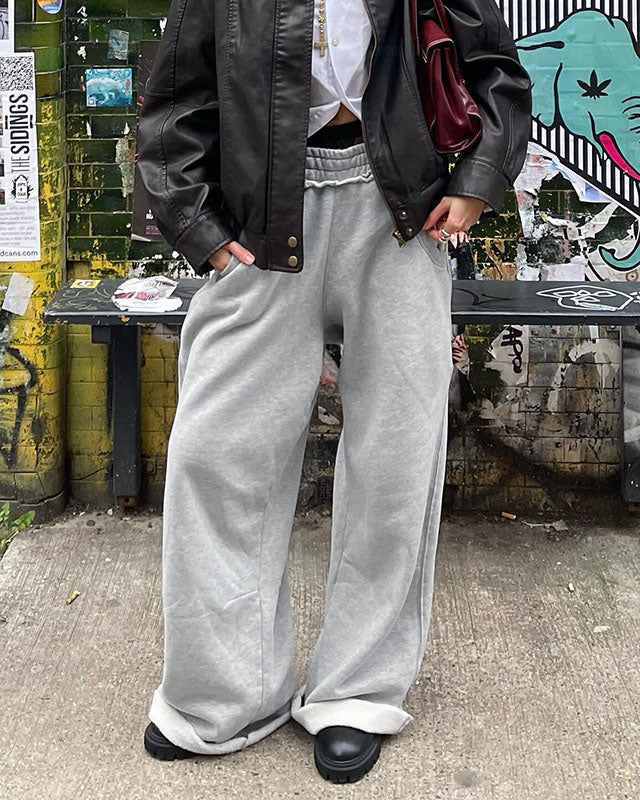 Pantalones deportivos holgados con cintura de encaje gris