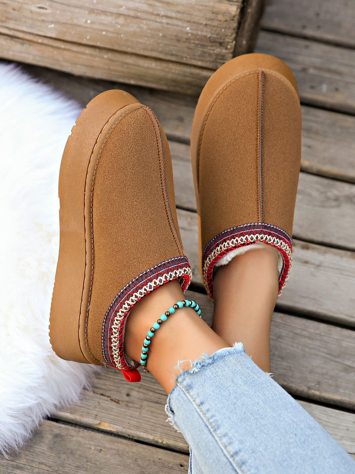 Low-top fleece lining slip-on snow boots