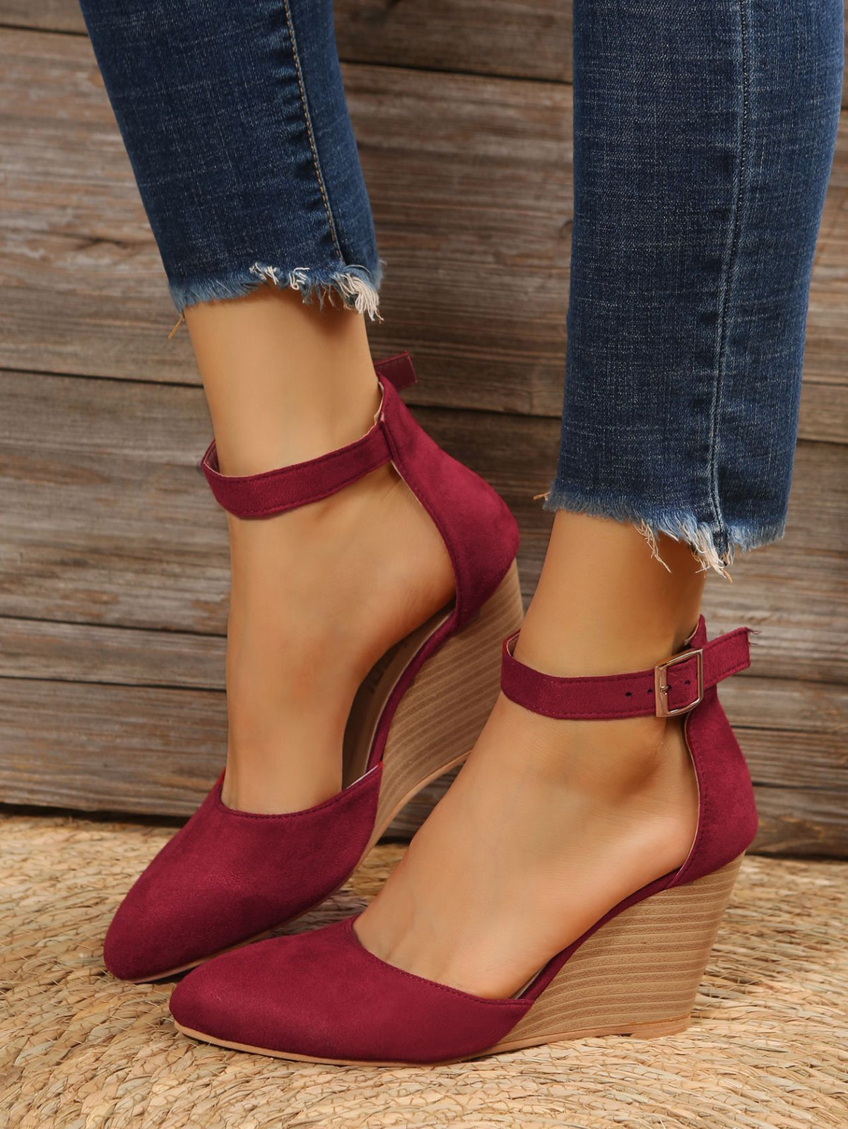 Ankle Strap Pointed Toe D'Orsay Wedge Sandals