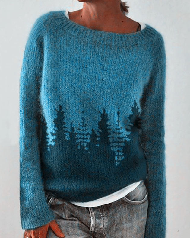 Forest pattern pullover sweater