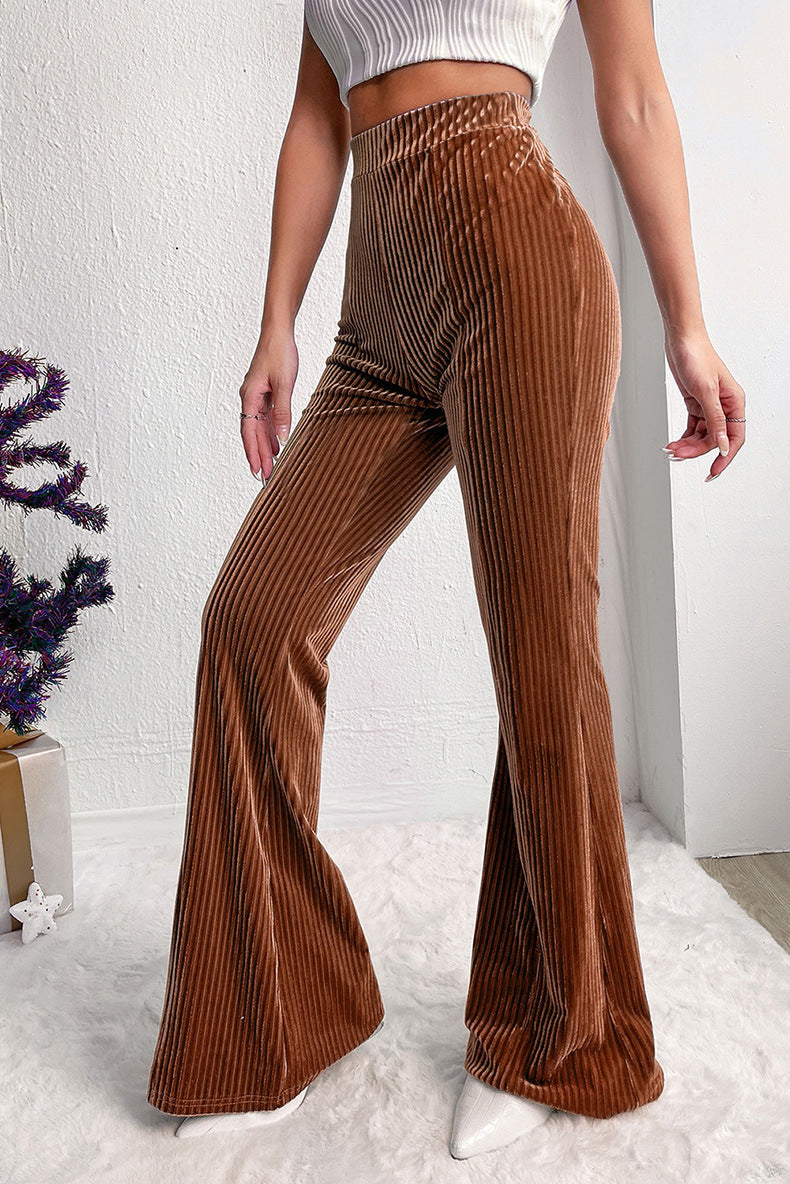 Brown High-Rise Corduroy Flared Pants