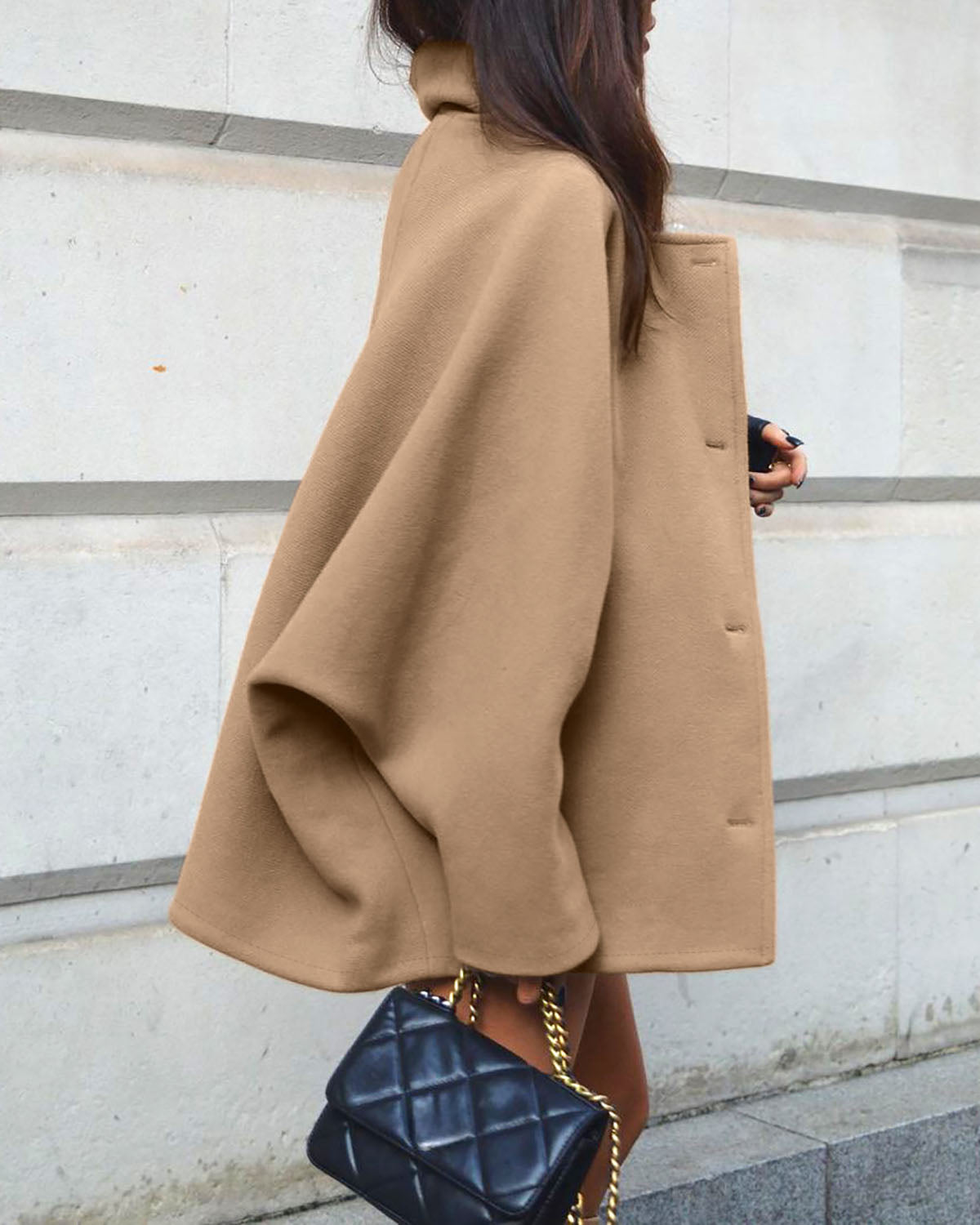 Brown Woolen Shawl Collar Batwing Sleeve Cardigan Jacket