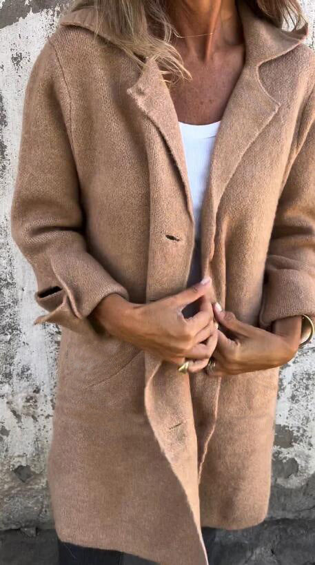 Manteau mi-long à simple boutonnage avec poche à revers de couleur unie