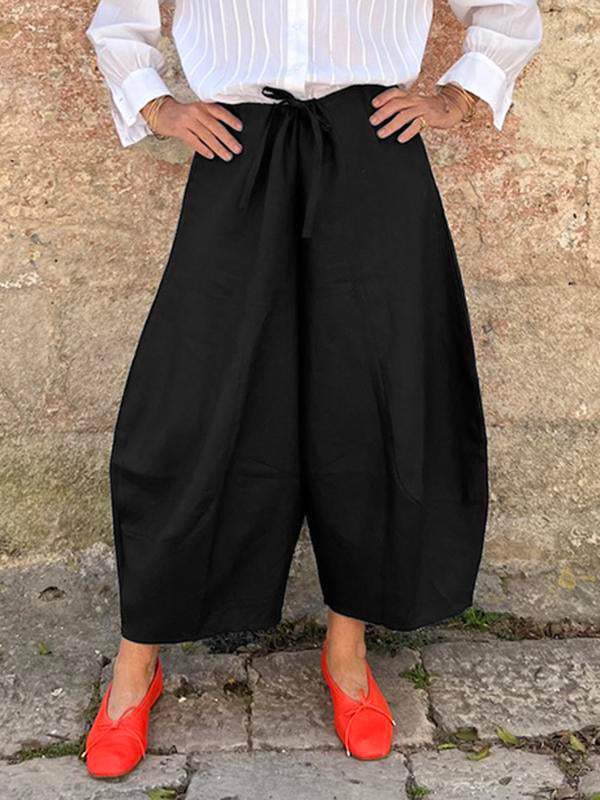 Linen solid color loose wide leg Cropped Pants