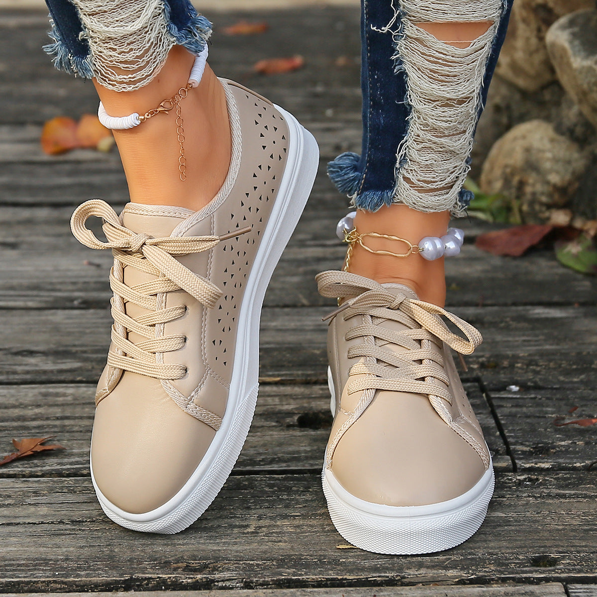 Faux leather lace-up vented sneakers