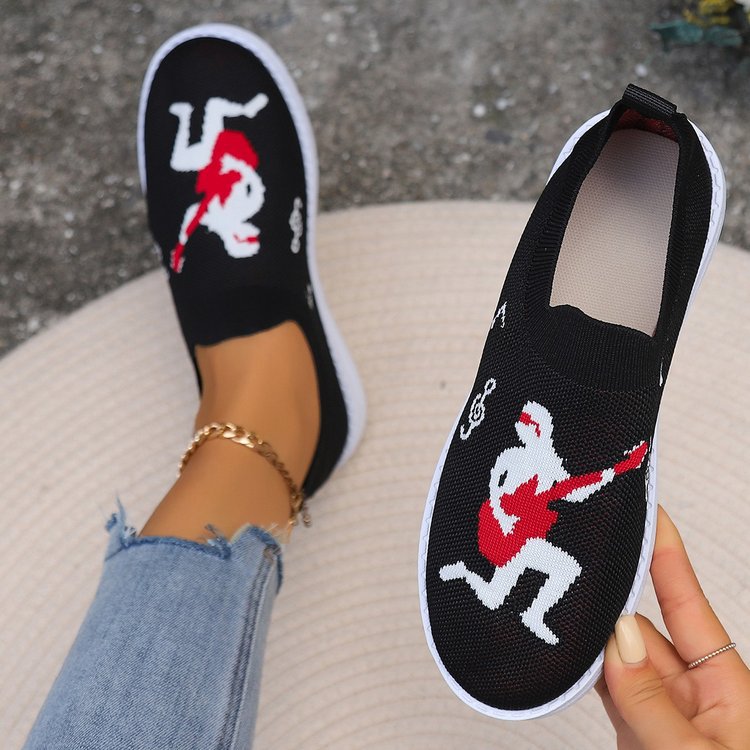 Rock music embroidered fly knit flats