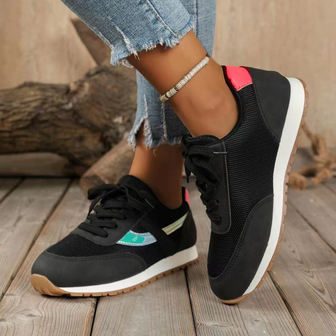 Round toe mesh patchwork tendon sole sneakers