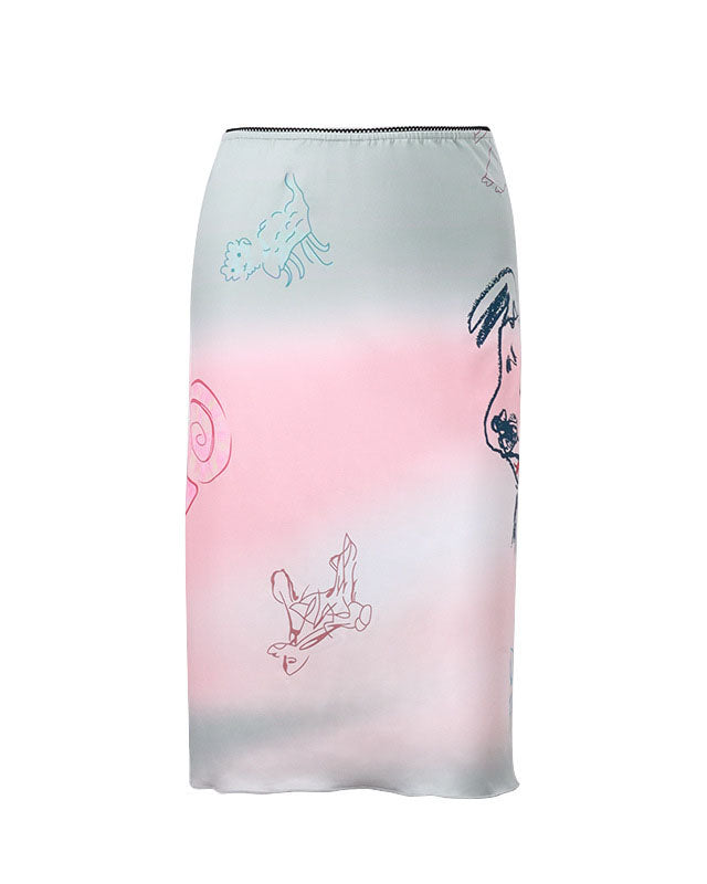 Cartoon print color gradient skirt