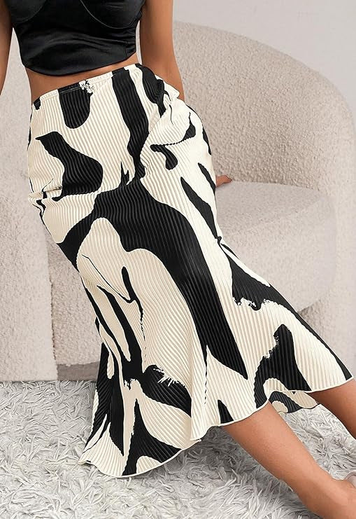 Printed High-Waisted Slim Fit Pleated Skirt