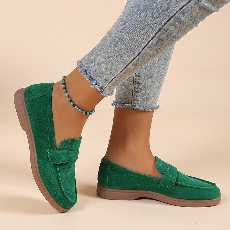 Solid color suede shallow flat loafers