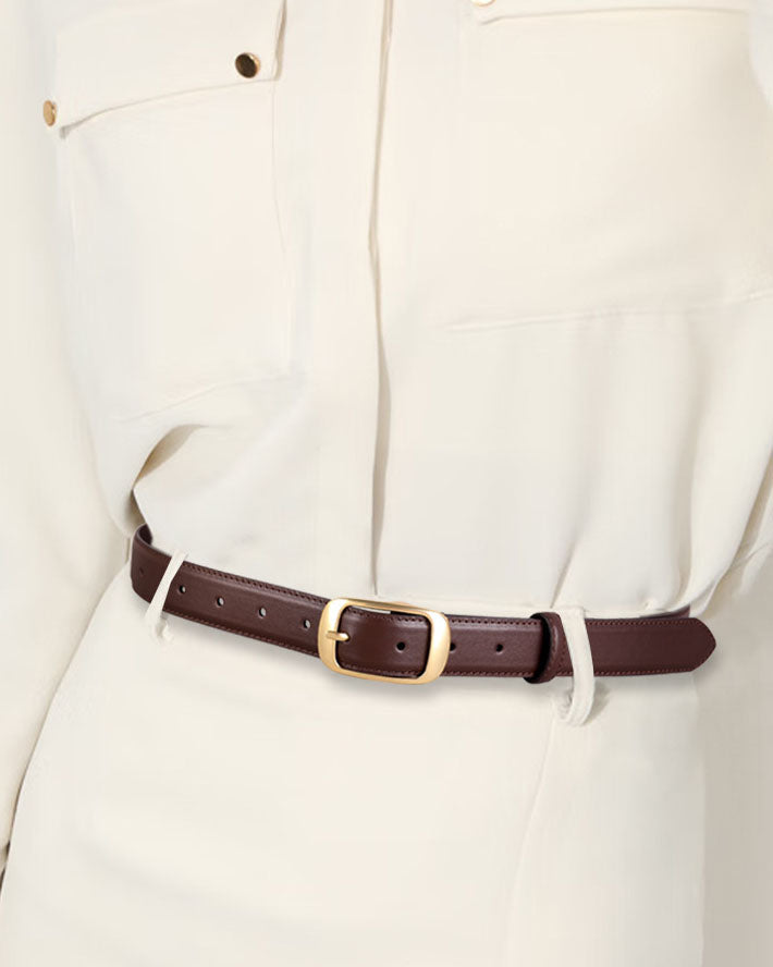 Elegant Alloy Buckle Top Grain Leather Belt