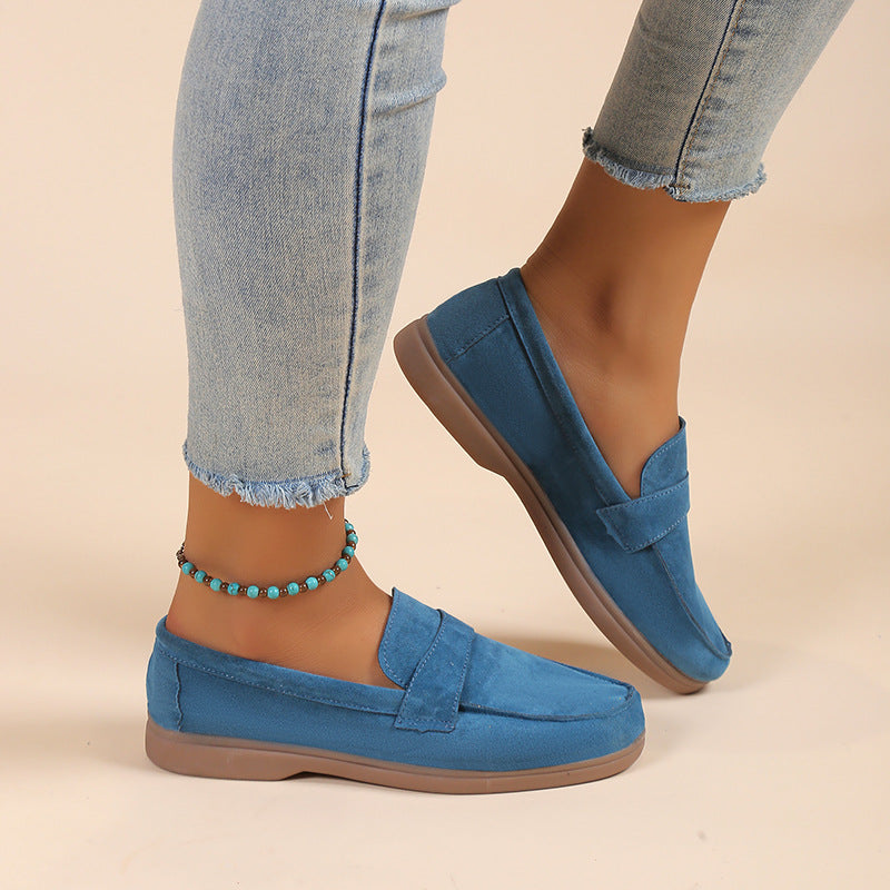 Solid color suede shallow flat loafers