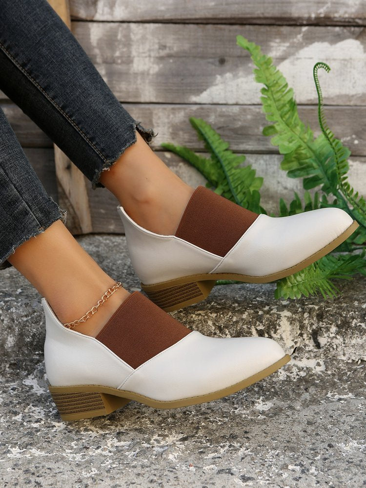 Stitched upper block heel mid heel Chelsea boots