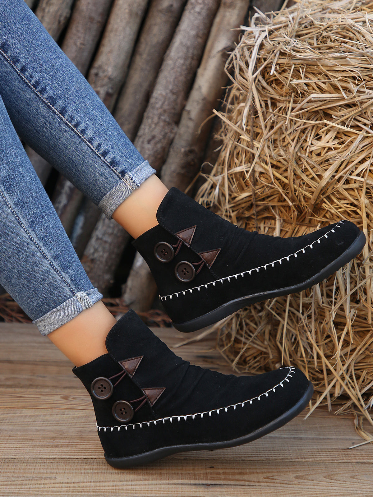 Flat high-top button-embellished Martin Booties