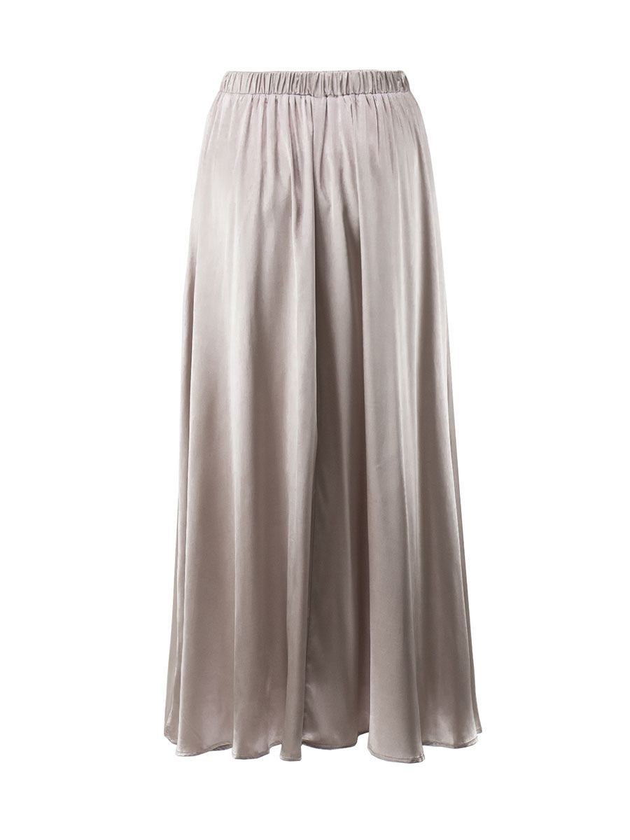 Solid Color High-Waisted Satin Midi Skirt