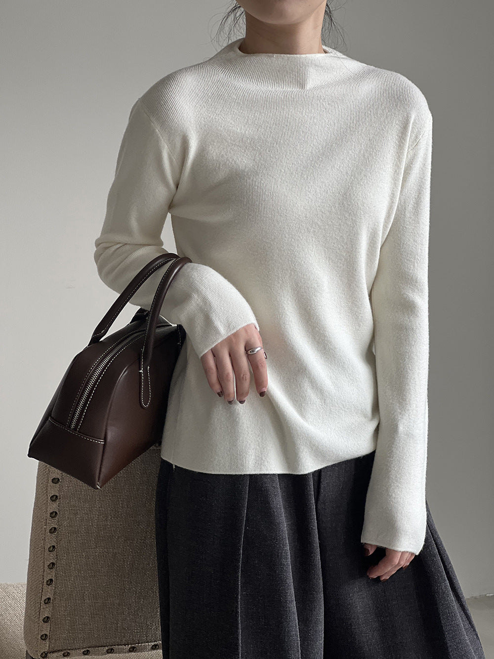 Half turtleneck brushed soft touch sweater