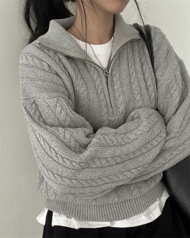 Vintage turtleneck zippered twist knit pullover