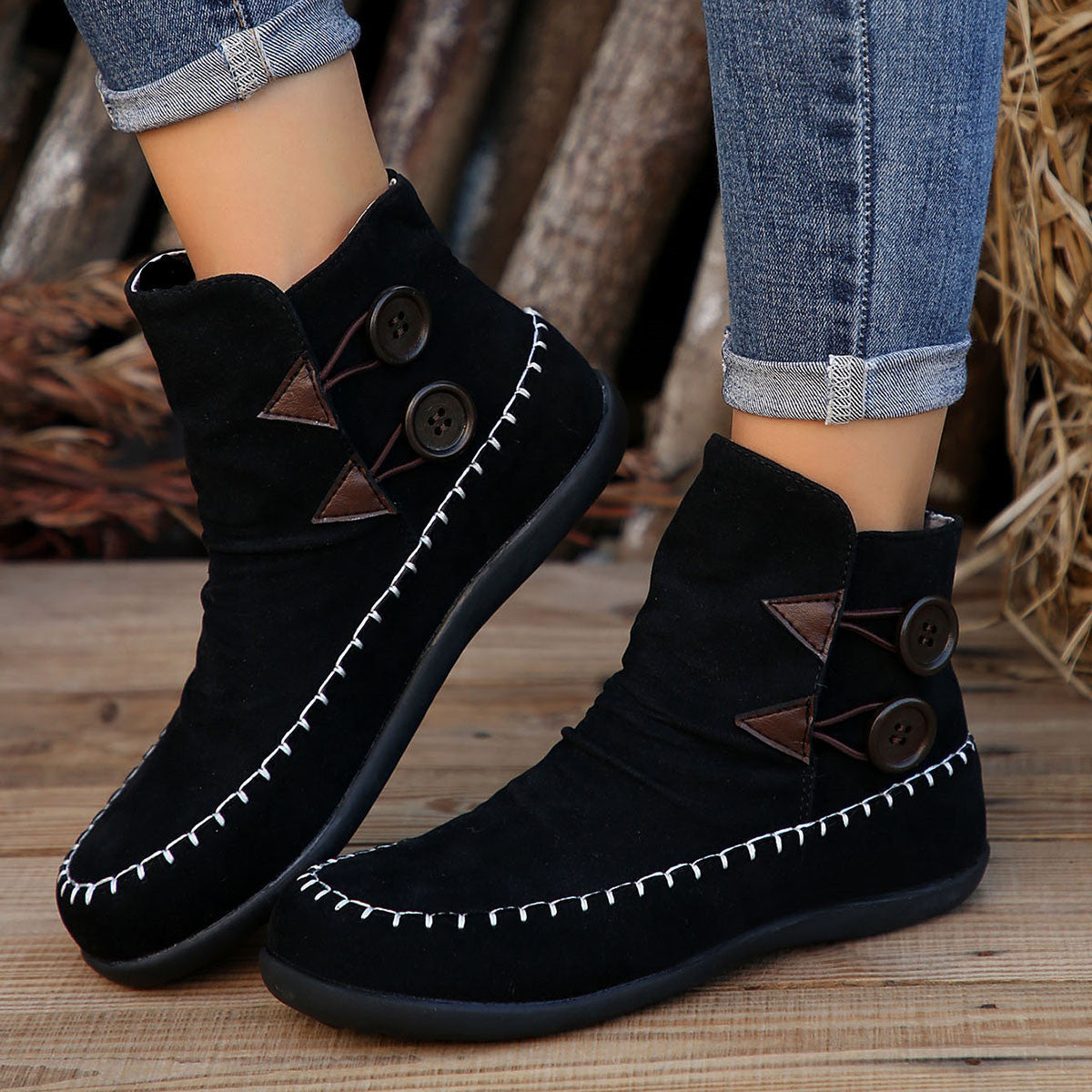 Flat high-top button-embellished Martin Booties