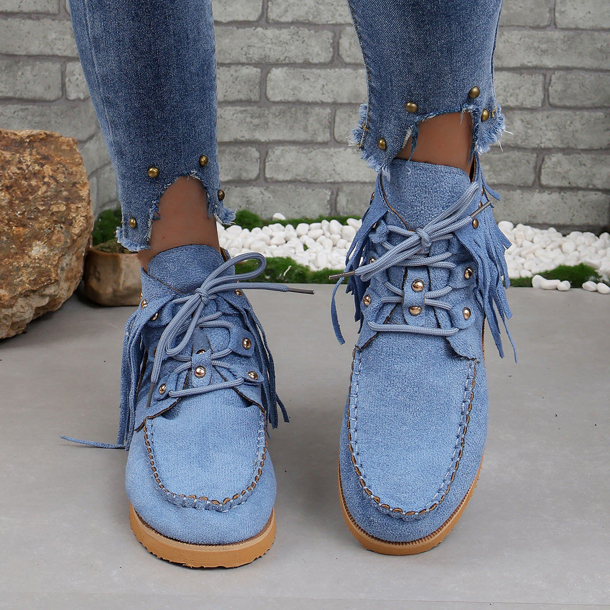 Suede fringed lace-up flat Chelsea boots