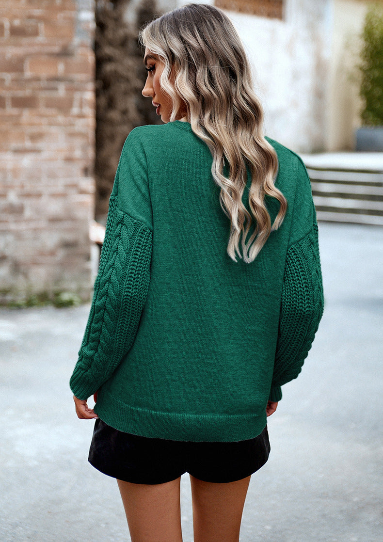 Cable Knit Long Sleeve Crewneck Sweater