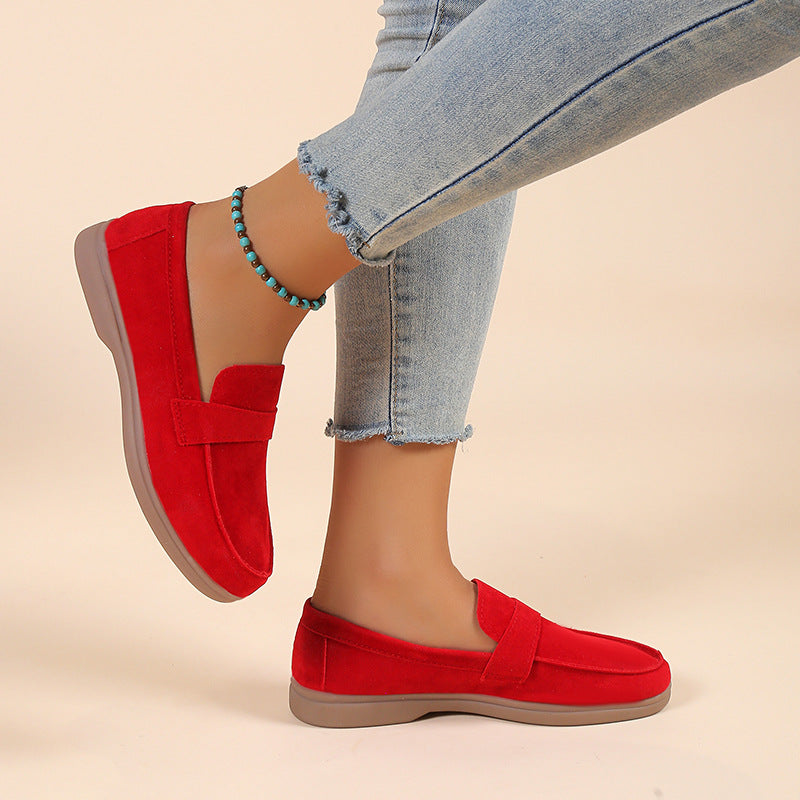 Solid color suede shallow flat loafers