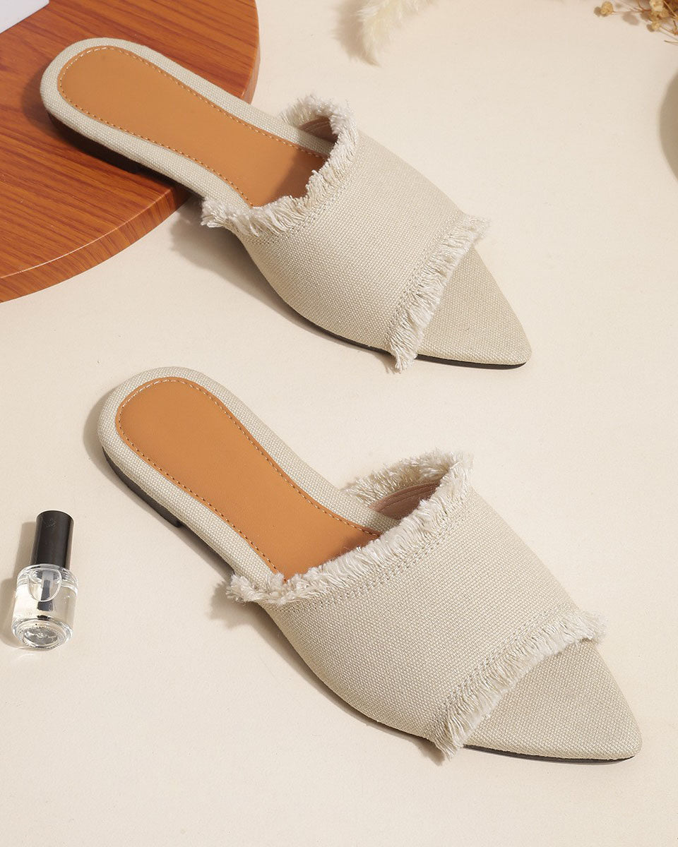 Suede Denim Flat Pointed Toe Slippers