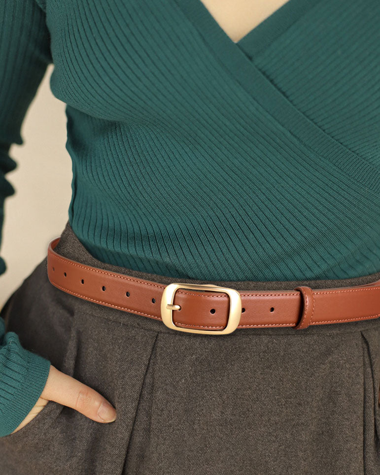 Elegant Alloy Buckle Top Grain Leather Belt