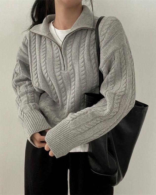 Vintage turtleneck zippered twist knit pullover