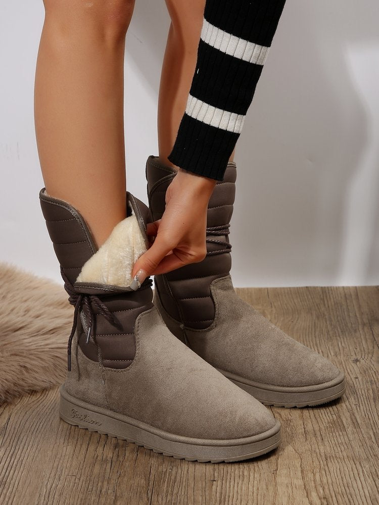 Mid-calf lace-up fleece snow boots