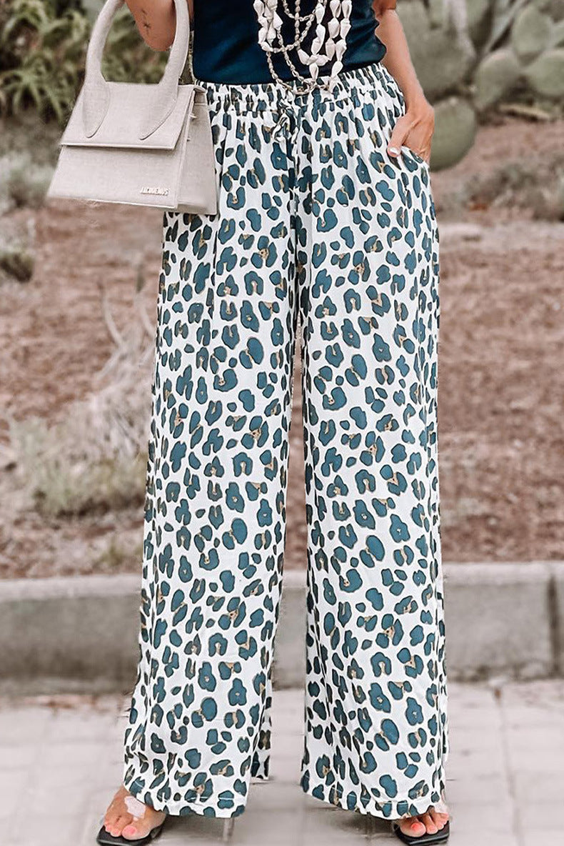 Pantalones anchos de leopardo de cintura alta