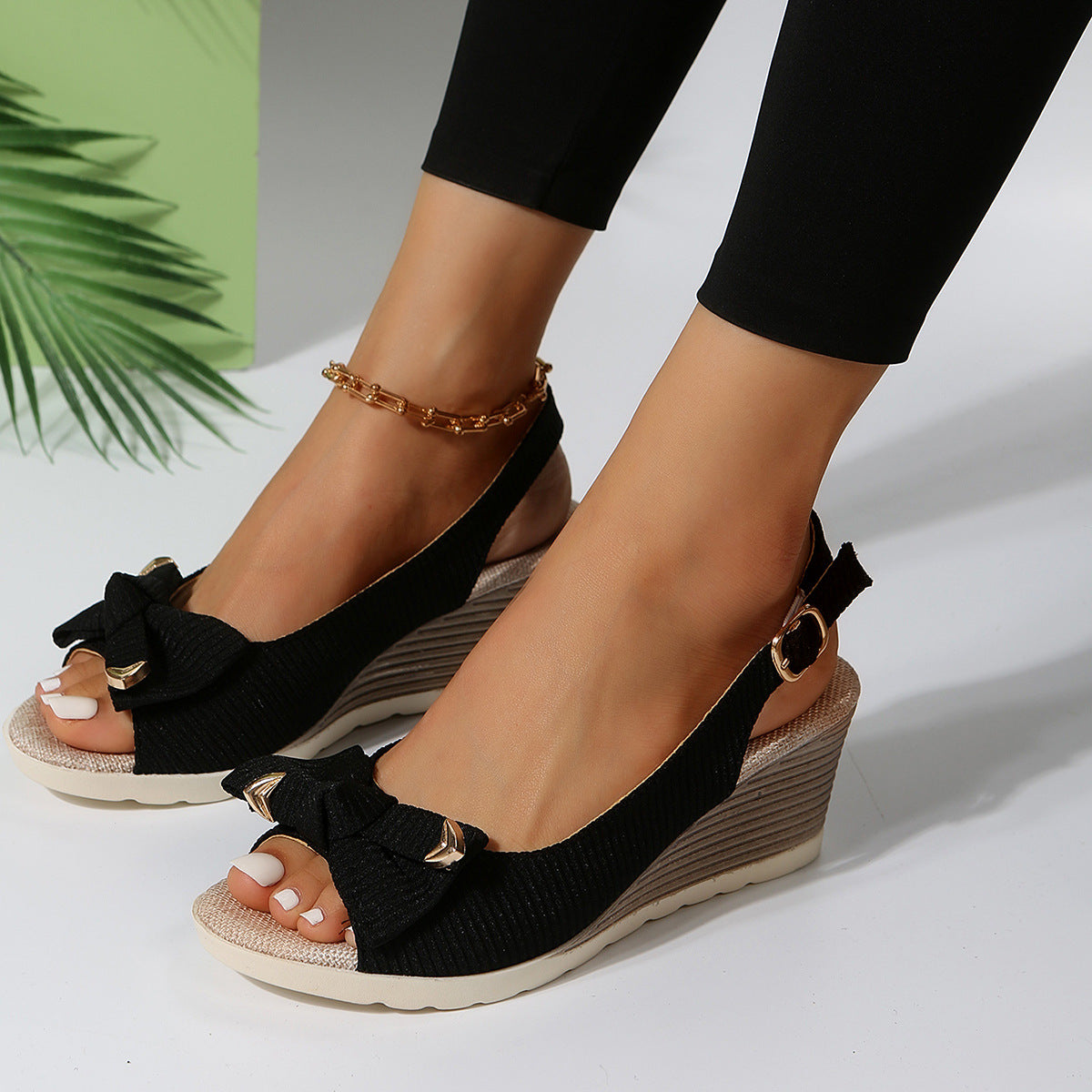 Suede Bow Chunky Heel Sandals