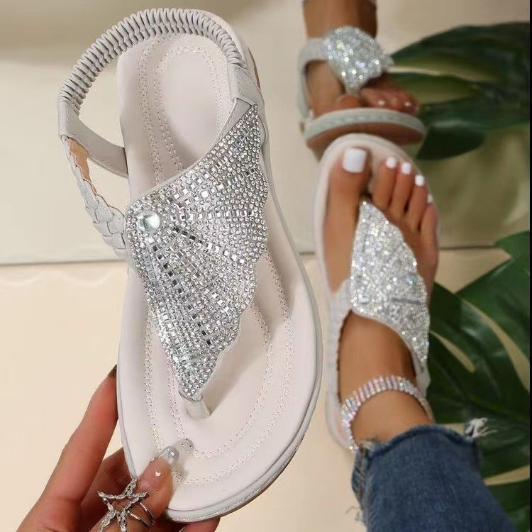 Angel Wings Diamond Embellished Flat Sandals