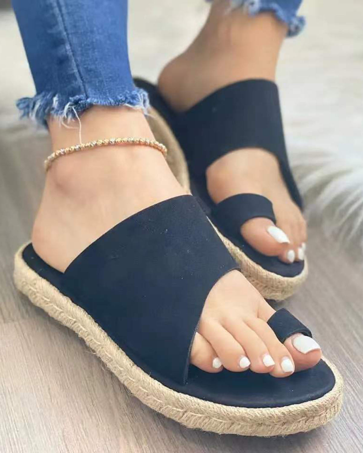 Retro suede flat espadrilles slippers