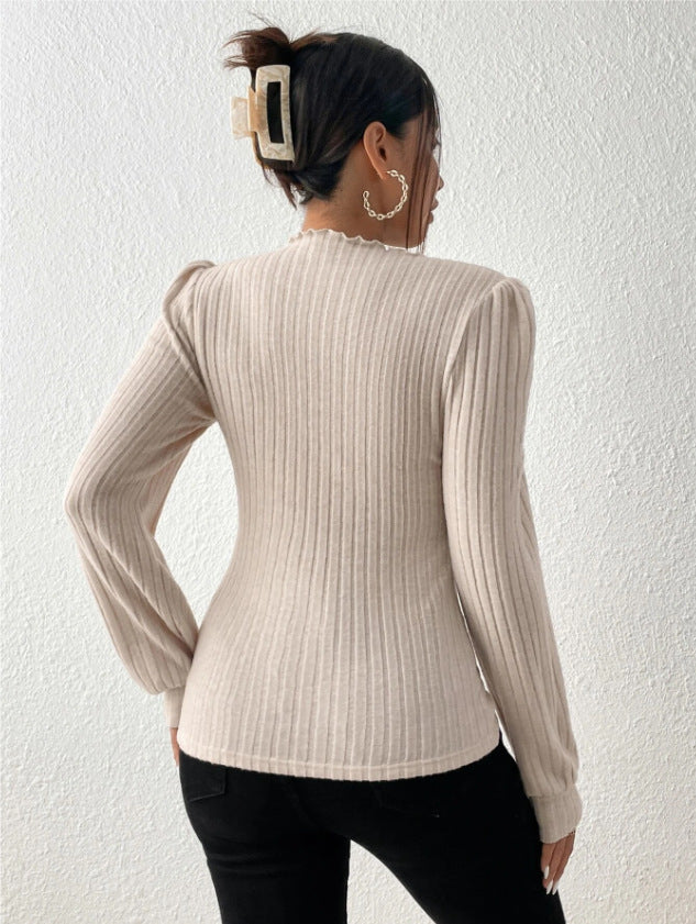 CozyKnit Jersey de manga larga con cuello alto y hombros caídos