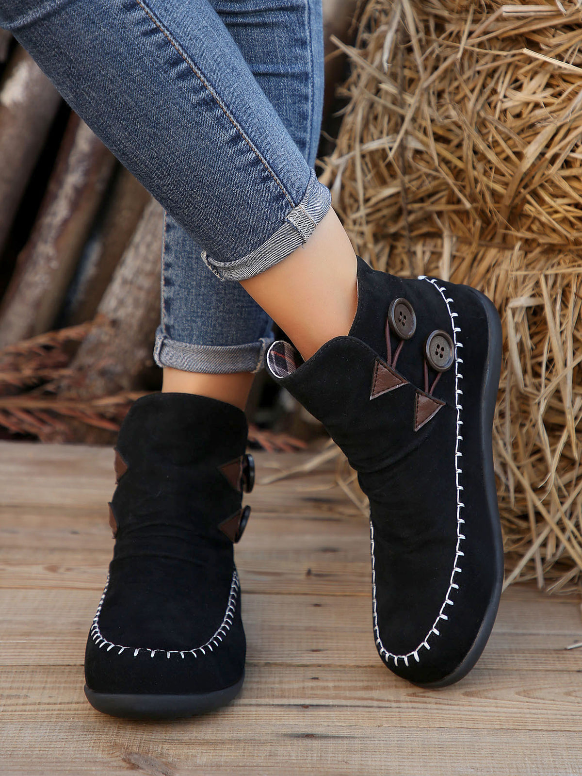 Flat high-top button-embellished Martin Booties