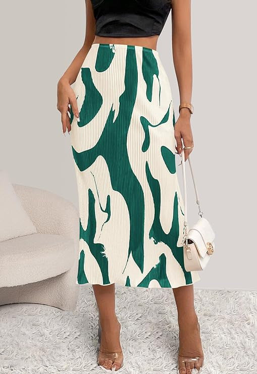 Printed High-Waisted Slim Fit Pleated Skirt